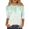 Women's Summer Fashion Casual Seven Quarter Sleeves Floral Printed Round Collar High Quality Pullover Top Female Clothes