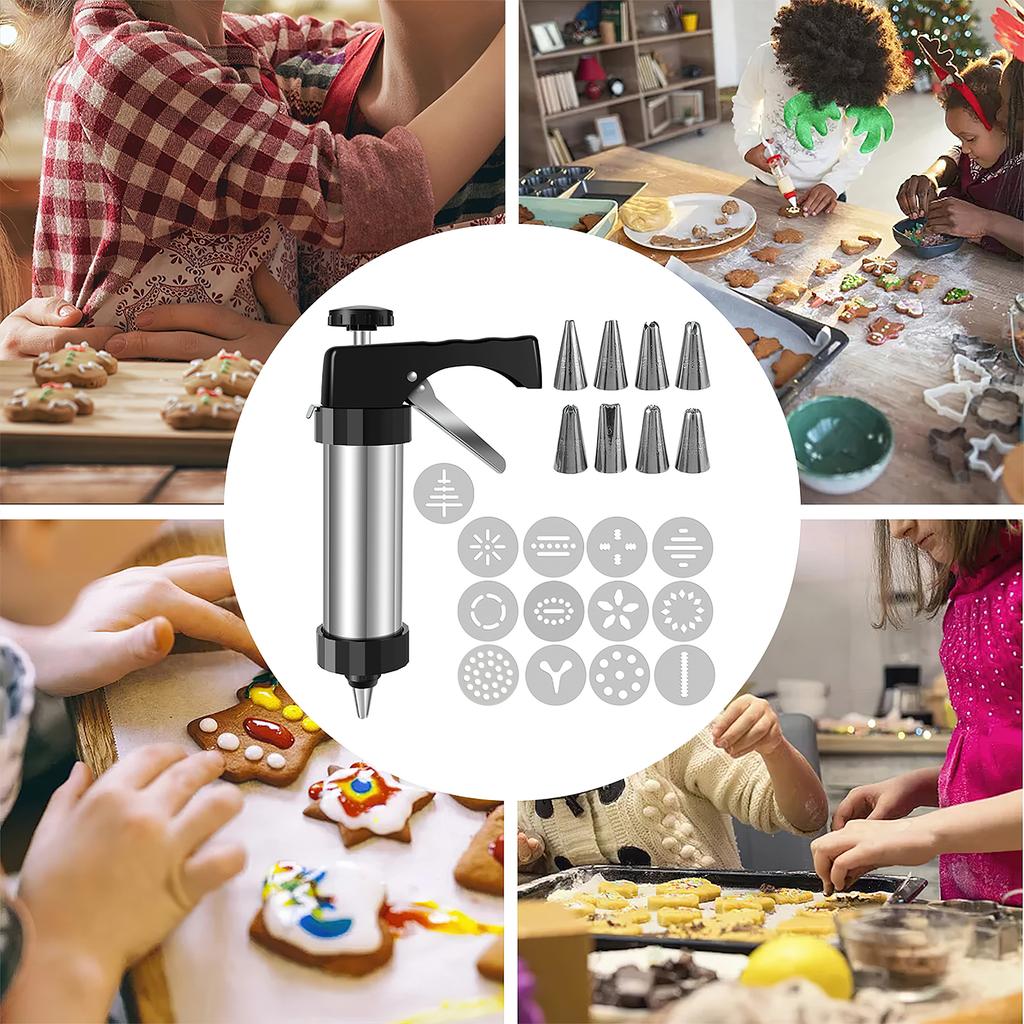 Cookie Maker Press Kit Stainless Steel Biscuit Extruder Press Cookie Kit Reusable Kitchen Baking Tool for Cookie Making 1