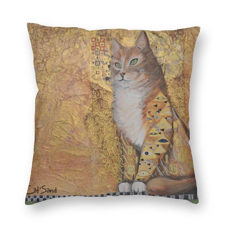 Lovely Cartoon Klimt Style Cat Kitten Throw Pillow Cover Home Decor Square Gold Animal Art Cushion Cover 45X45Cm For Living Room
