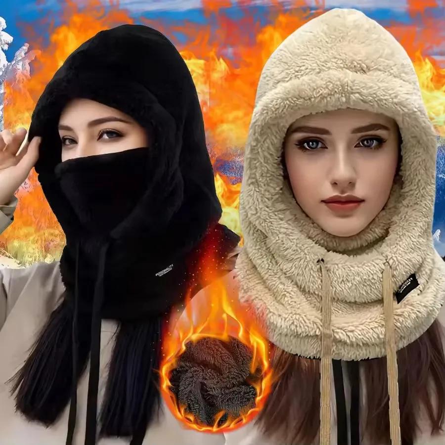 Утепленная женская зимняя шапка, плюшевая защита ушей, грелка для шеи, ветрозащитная маска для лица для катания на лыжах, велоспорта, активного отдыха