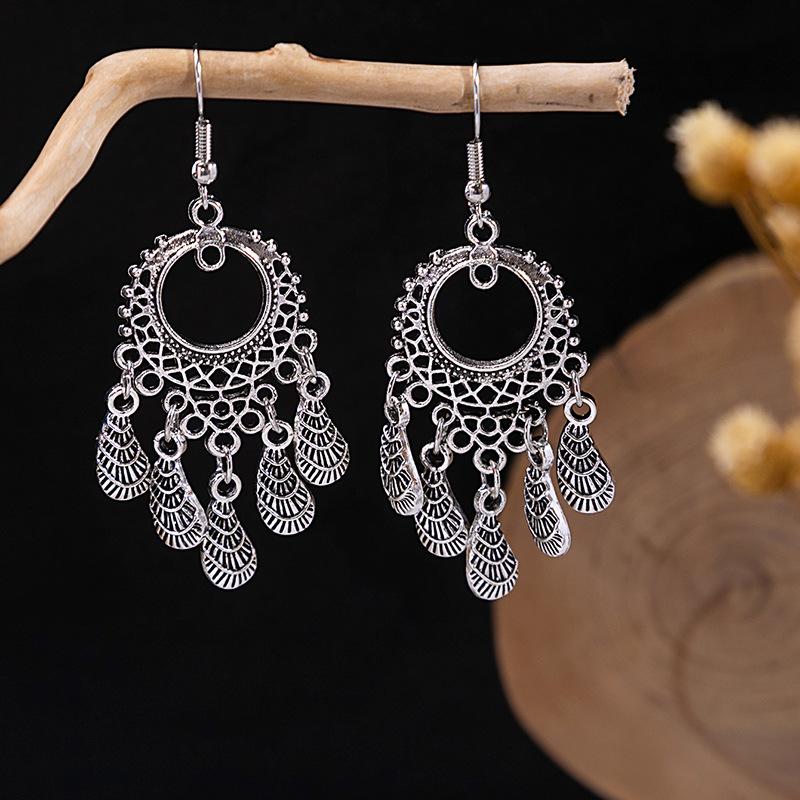BLINGBAY Women's Earrings, Ethnic Style Drop-shaped Long Metal Tassel Earrings, Simple And High-end Accessories, Retro Colorful Feather Jewelry