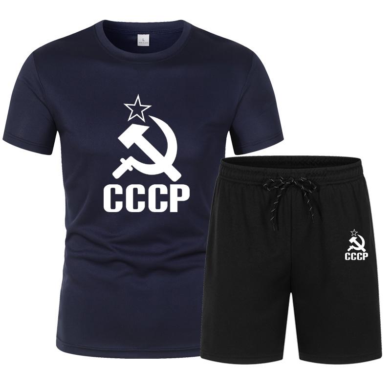CCCP Summer Clothes Sports Clothes Set Two Pieces T Shirt Shorts Brand Track Clothes Male Runing Sports Suits