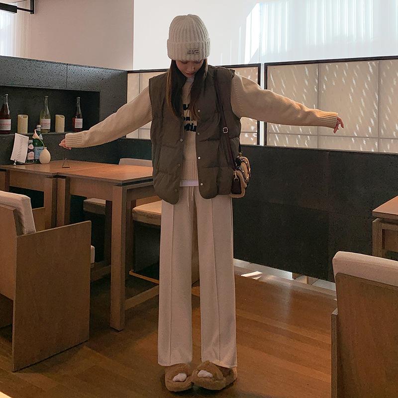 Женские широкие брюки с узором «елочка», осенние и зимние повседневные шерстяные классические брюки, серые шерстяные прямые брюки