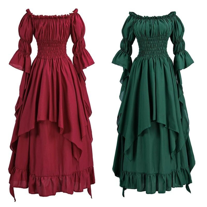 Потрясающее платье в стиле ренессанс-готика, женский сценический костюм, в черном, белом, бордовом и зеленом цветах