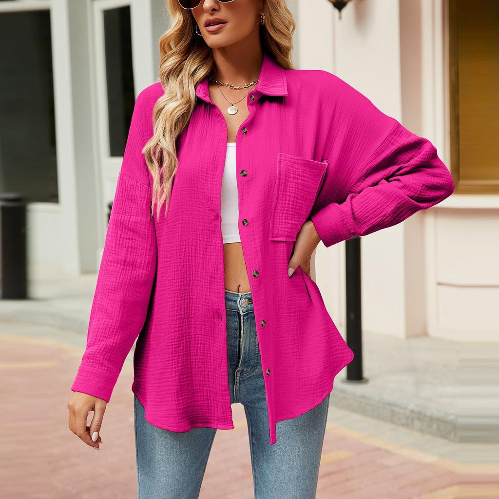 Women's Spring And Autumn Women's Casual V-neck Long-sleeved Button-up Shirt