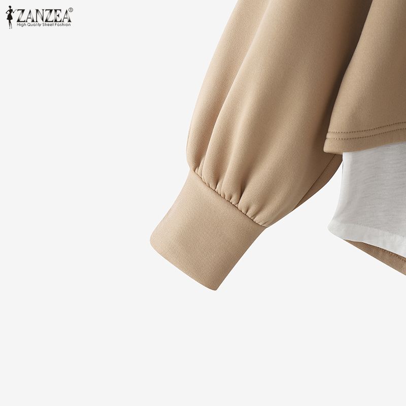 ZANZEA Женские пуловеры с круглым вырезом, свободного кроя, повседневные, с длинным рукавом