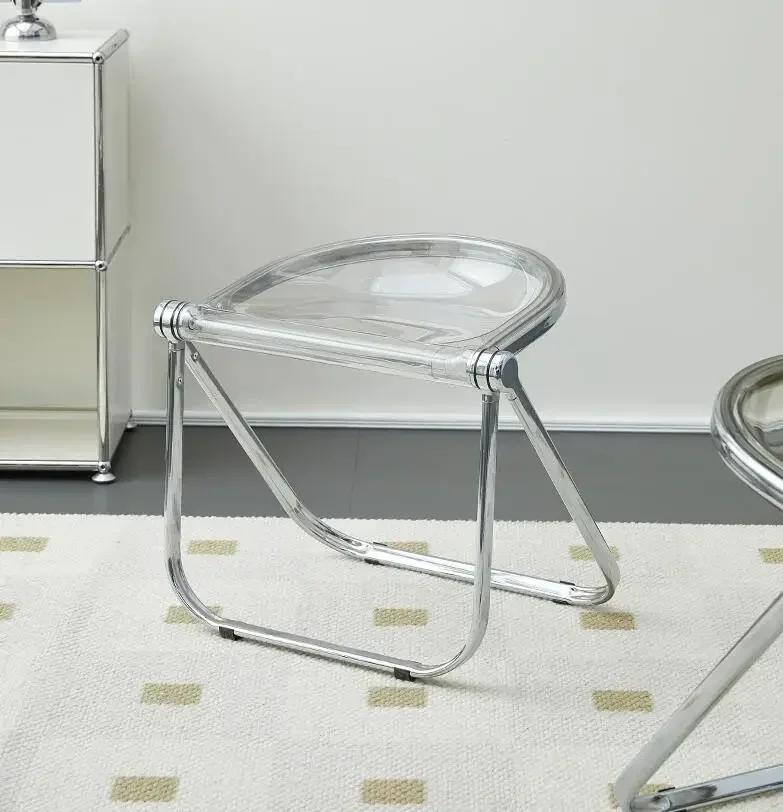 New Folding Chair Instagram Internet Celebrity Leisure Office Dining Chair Acrylic Makeup Stool Coffee Shop Metal Folding Chair