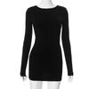 Women's Summer Solid Color Long Sleeve Sexy Backless Slim Package Hip Short Dress