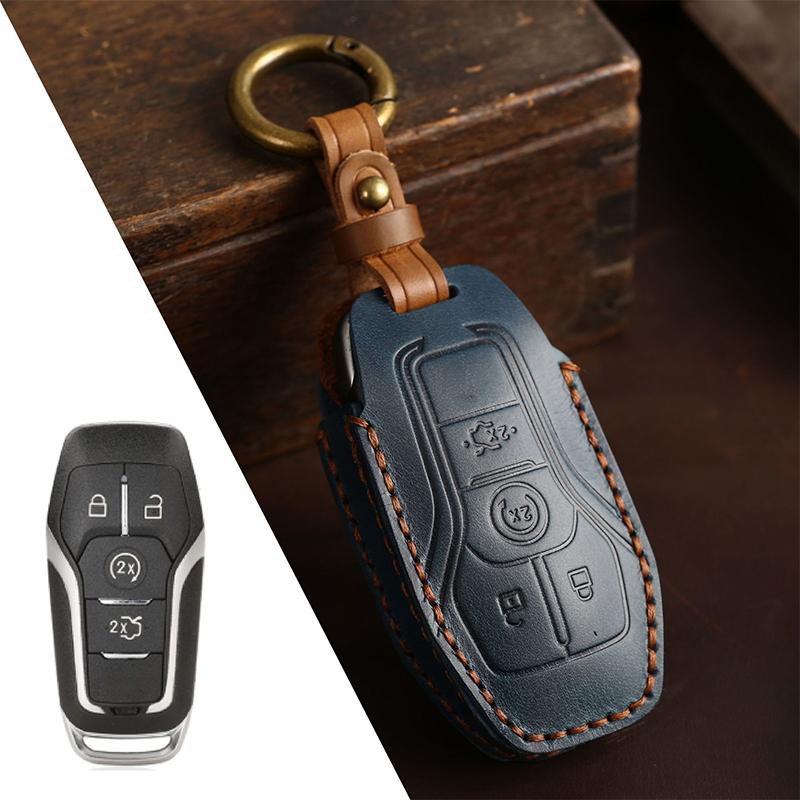 Leather Car Remote Key Case Cover Shell for Ford Fusion Mondeo Mustang F 150 Explorer Edge 2015 2016 2017 2018
