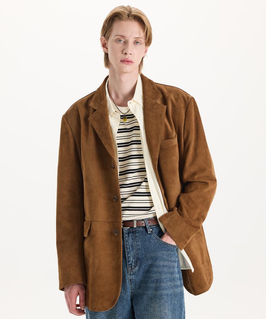 Connect Kinloch [Real Leather] Suede 3-Button Blazer Jacket [Brown]