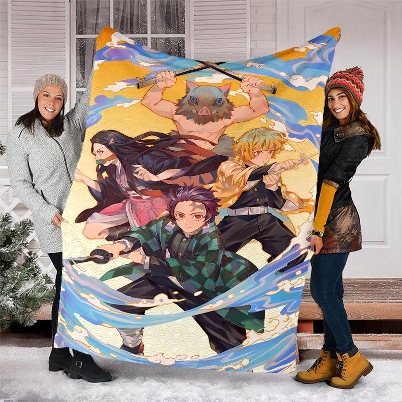 Demon Slayer Theme Printed Blanket - Perfect for Couch, Bed, Travel & Outdoor Use | Machine Washable, Cozy & Durable.