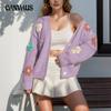 Fall Women's Plus Size Floral Pattern Button Knit Cardigan Cute Loose Long Sleeve Sweater