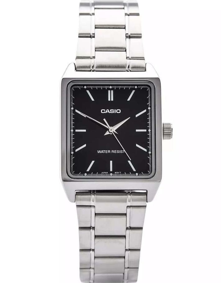 Женские часы Casio LTP-V007D-1E Черный квадратный циферблат Серебристый браслет / Винтажные, Классические часы, Оригинальные Casio