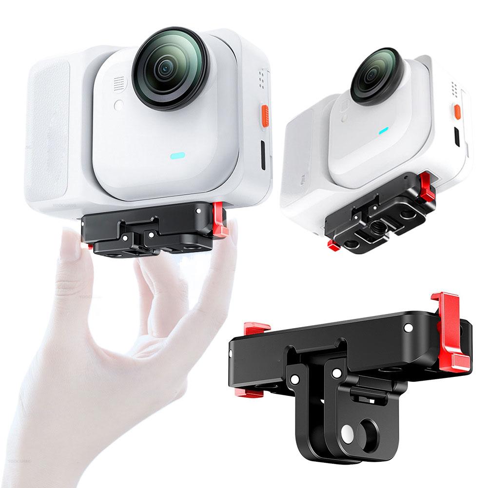 Для Insta360 Go Ultra Металлическая быстросъемная база Двухпортовая конструкция с отверстиями для винтов 1/4" Складная база с двойными зажимами Кронштейн-удлинитель