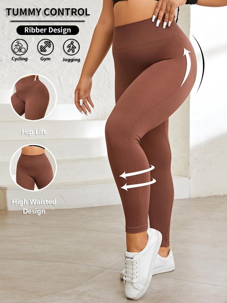 Бесшовные леггинсы для йоги большого размера с высокой талией - Ребристые, Эластичные, Подтягивающие бедра Спортивные леггинсы для женщин