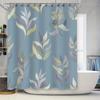 Шторка для душа с акварельными листьями Современный декор для ванной комнаты с дизайном зелени для ванны Синий цветочный узор Водоотталкивающая ткань