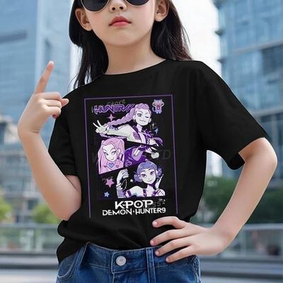 Одежда для маленьких девочек и мальчиков K-pop Истребители демонов Мультяшный принт Крутая детская футболка Топ Харадзюку Подарок для фанатов фильма Летняя футболка Топы