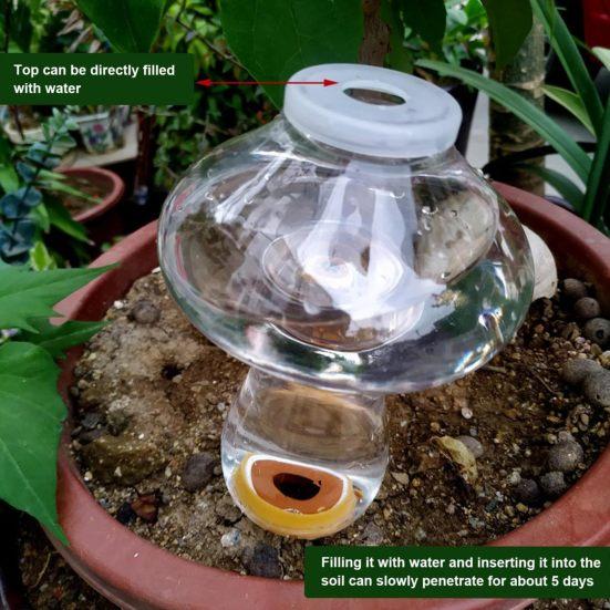 300ML Flower Waterer Self Watering Spikes Transparent Auto Plant Watering Devices Auto-Drippers Mushroom Glass