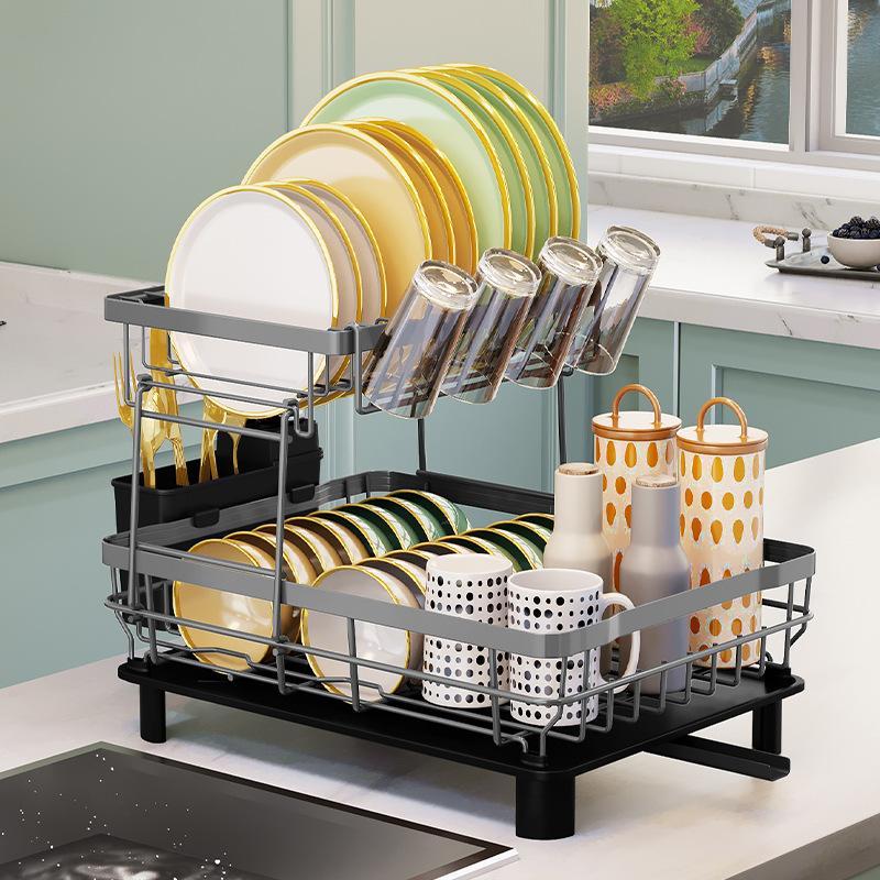 Компактная полка для посуды Многофункциональная полка для сушки посуды Нержавеющая кухонная сушилка для посуды