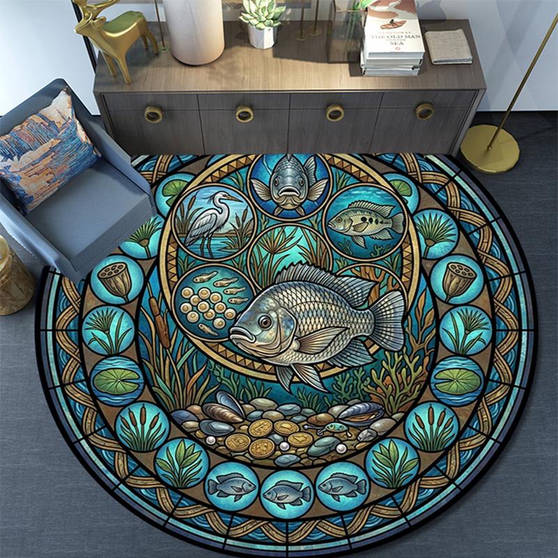 Aquatic Life Glass Round Area Rug Under Office Chairs Bedroom Living Room Home Decor