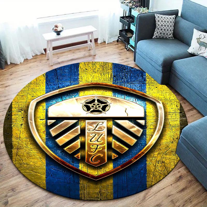 Leeds United Football Club Round Area Rug,Carpet Rug for Living Room Bedroom Sofa Playroom Decor,Non-slip Floor Mat
