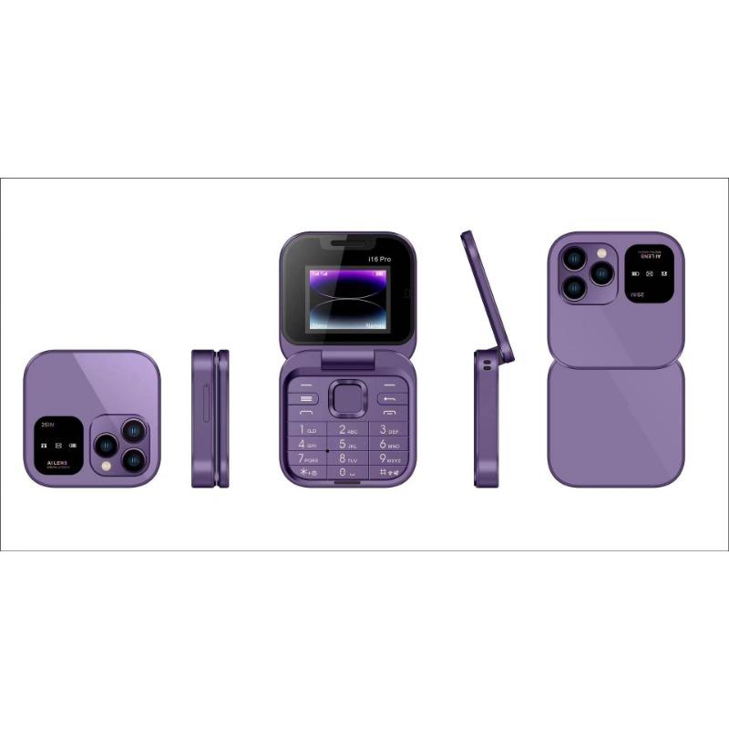 Мобильный телефон I16 Pro Две SIM-карты Двойной режим ожидания Несмартфон Телефон-раскладушка Bluetooth Складной маленький телефон