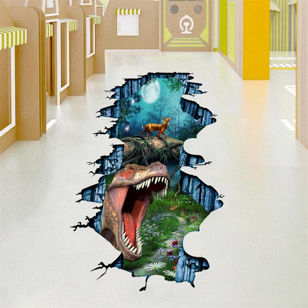 3D Наклейка на стену с изображением динозавра, украшение дома, гостиная, пейзаж, напольная плитка, фреска, наклейка для ванной, водонепроницаемые обои
