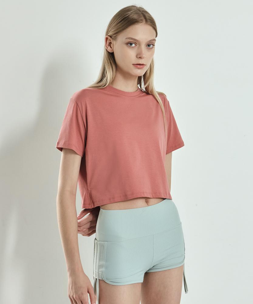 Женская одежда для йоги Debiweeo Devi-T0109-Пыльная роза Базовая укороченная футболка с коротким рукавом для пилатеса