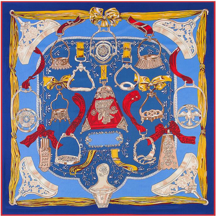 New Luxury Brand Design Sago Cycas Palm Tree Winter Square Scarf 130cm Twill Silk Scarf Women Kerchief Scarves For Ladies