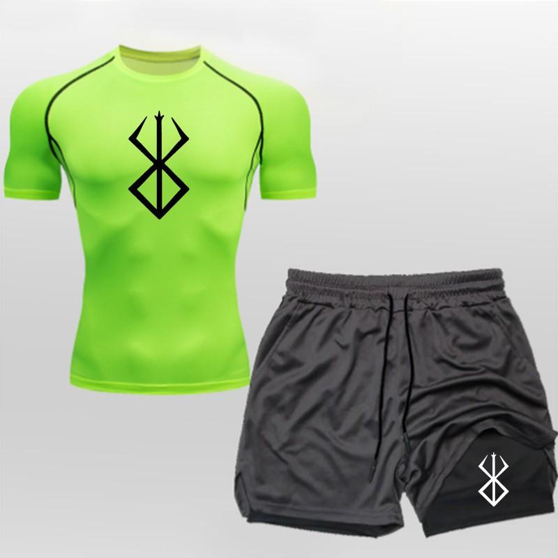 Mens Quick-Dry Breathable 2-Piece Sport Set Short Sleeve T-Shirt Shorts Gym Workout Running Outdoor Fitness