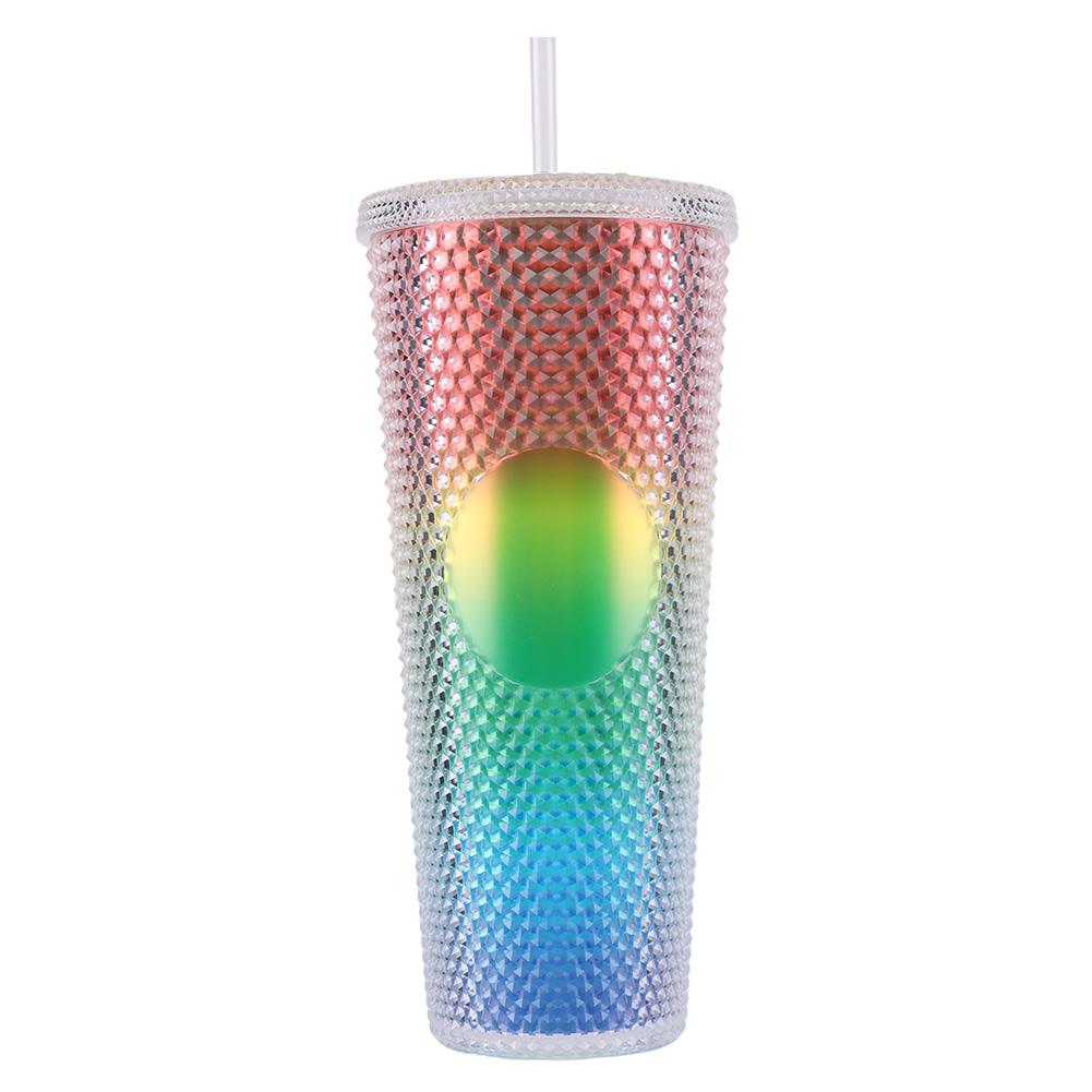 710ml Plastic Straw Cup Drinking Cup Double-Walled Water Tumbler with Lid Bubble Tea Cup Large Capacity for Home & Outdoor