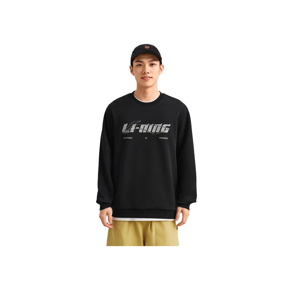 Li Ning Sports Lifestyle Series Fleece Warm Round Neck Letter Loose Sweatshirt Unisex Sweatshirt Black AWDVC63-3