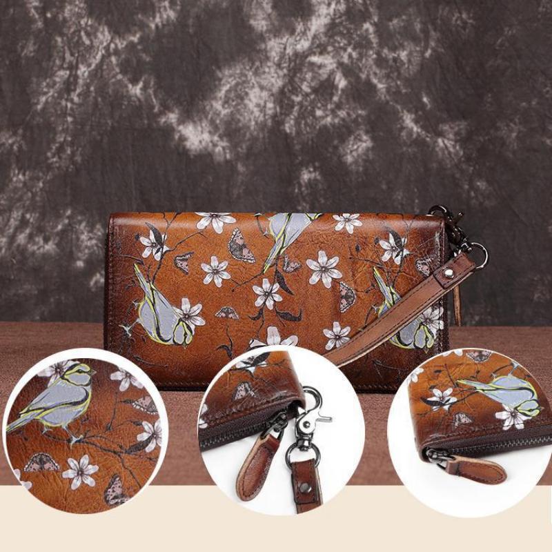 Johnature Retro Hand Painted Womens Wallets And Purses Genuine Leather Phone Purse Wallet Card Holder Hand Wallet