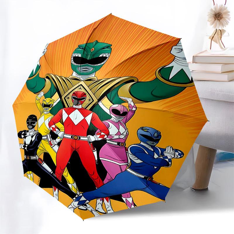 Power Rangers, Team Themed Automatic Opening and Closing Umbrella, Compact Travel Umbrella, Lightweight and Portable, Suitable for Beach Com