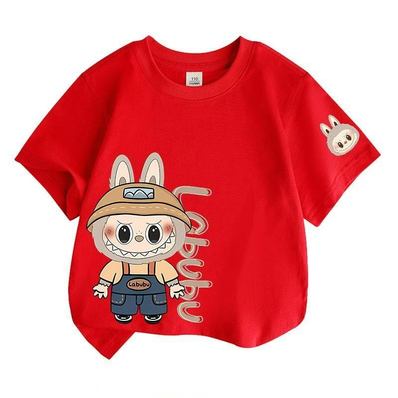 LABU Letter Elf Cartoon Graphic Printed T-shirt Kids and Women Tees Top Summer Casual Men's Unisex Short Sleeve Clothing