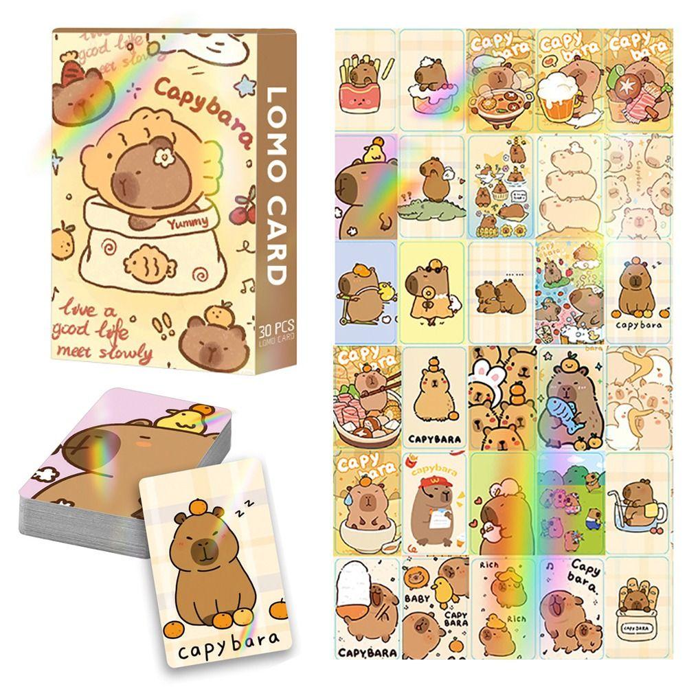 30Pcs Glitter Capybara Photocards Double-sided Collection Cards Kawaii Lomo Cards