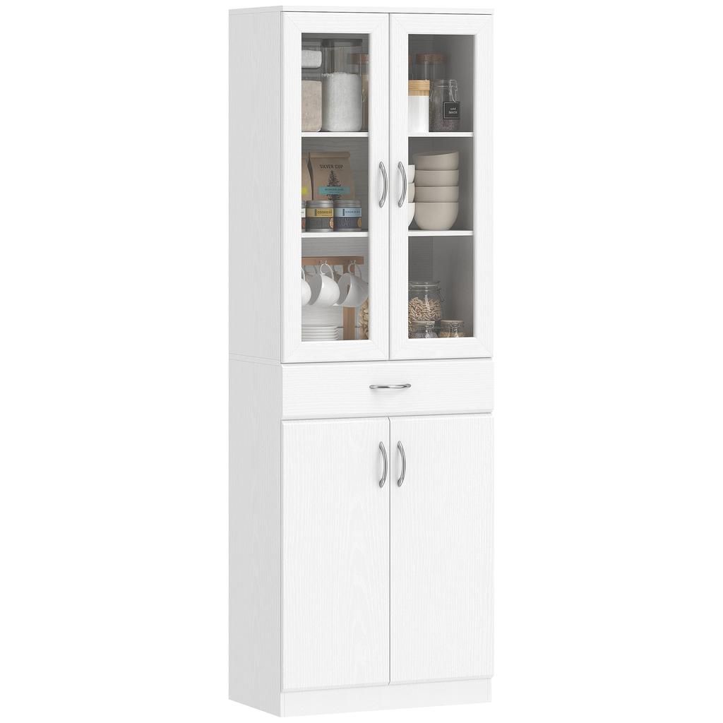 Kitchen Cabinet Buffet Cabinet with Adjustable Shelf Drawer 2 Cabinet Tall Cabinet with Glass Door 60 x 35 x 180 cm White