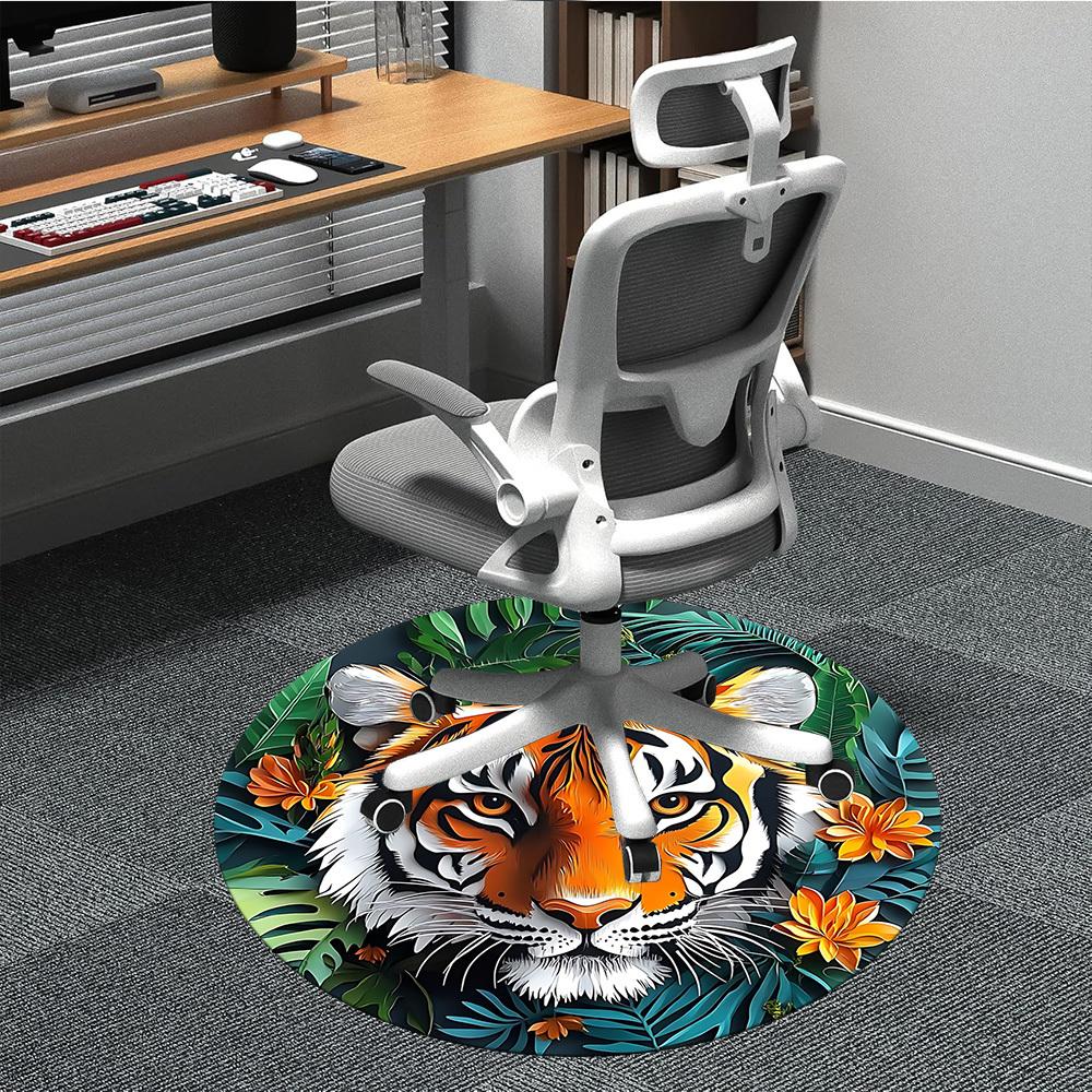 1PC Tiger Print Chair Carpet for Office, Indoor Non-Slip Washable Carpet, Soft Comfortable Mat For Office Room yy250930244