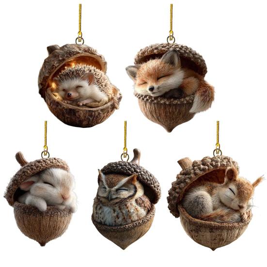 2D Лесные животные Желуди Украшения Уютные Лесные Рождественские украшения Акриловые Подвесные украшения с лесными существами для Домашнего Праздничного декора