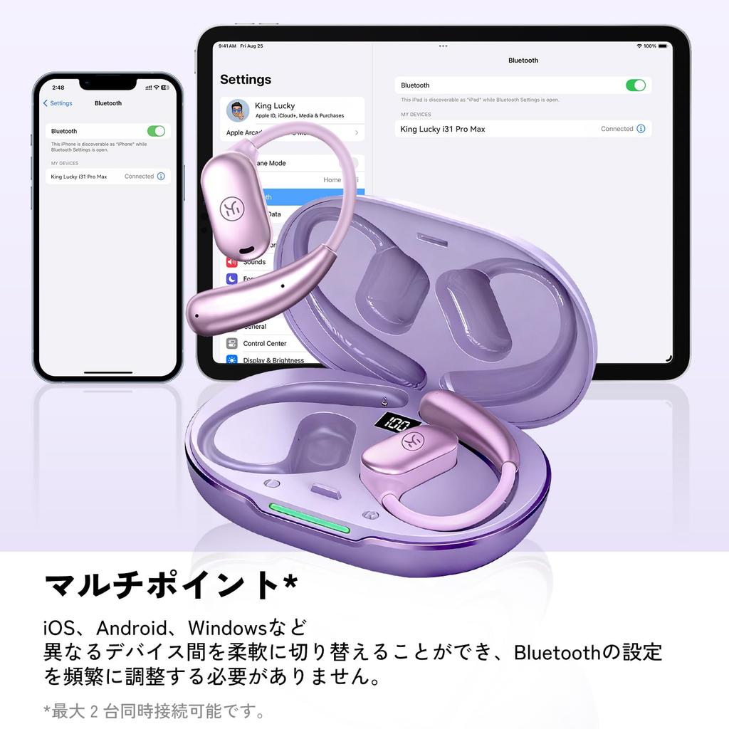 King Lucky Wireless Bluetooth Sound Leakage Call Noise Automatic Suitable for Web and Purple Open-Ear Earphones, 5.3, Ultra-Lightweight (approx.