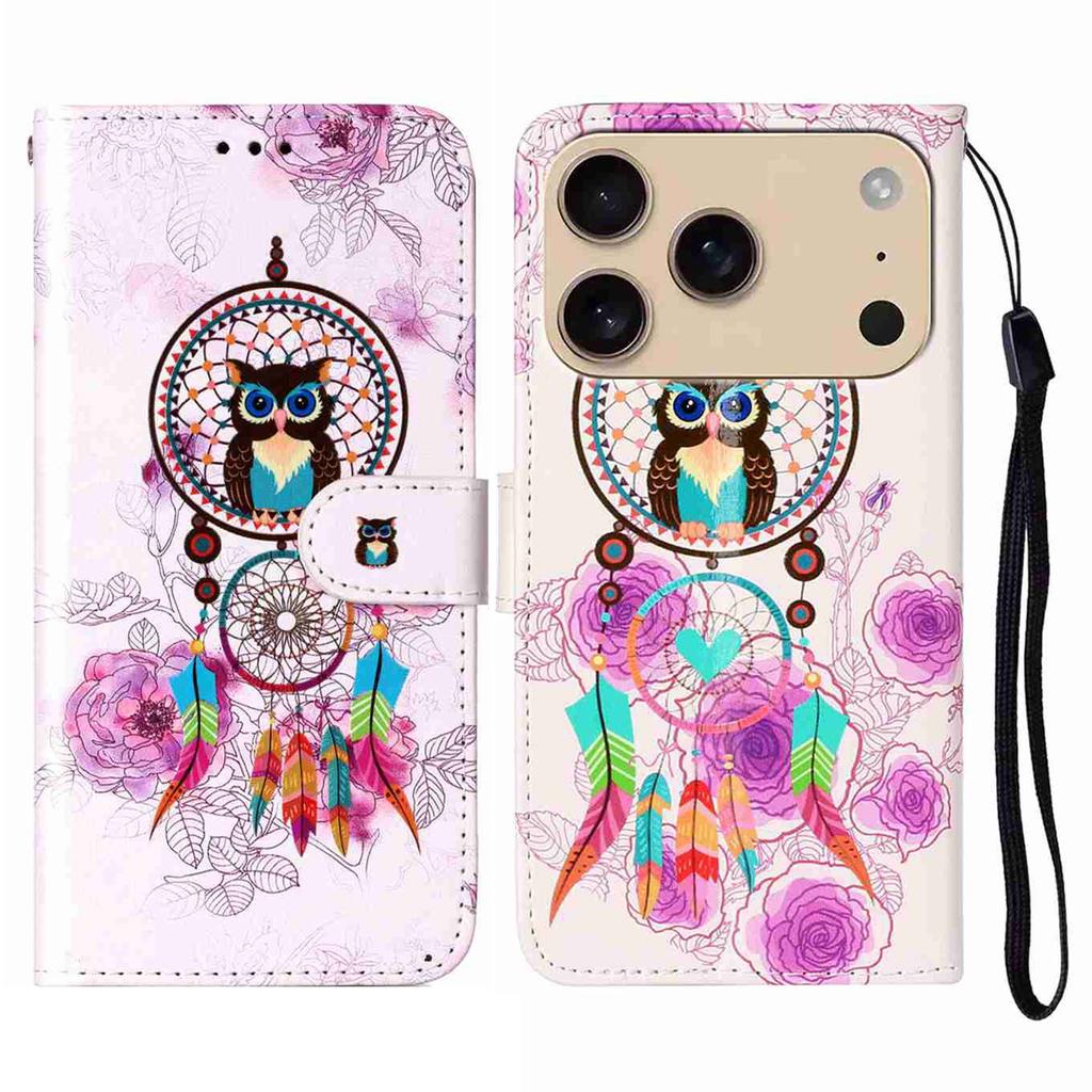 For iPhone 17 Pro Max Case Pattern Leather Wallet Phone Cover with Strap