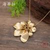 New Sub-gold Hollow Flower Snake Bone Chain Long Pendant, Women's Exaggerated High-end Flower Long Necklace