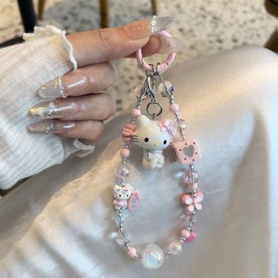 Очаровательный розовый девчачий чехол для телефона с кошкой-серфером, украшенный бусинами DIY для камеры и держателем для карт