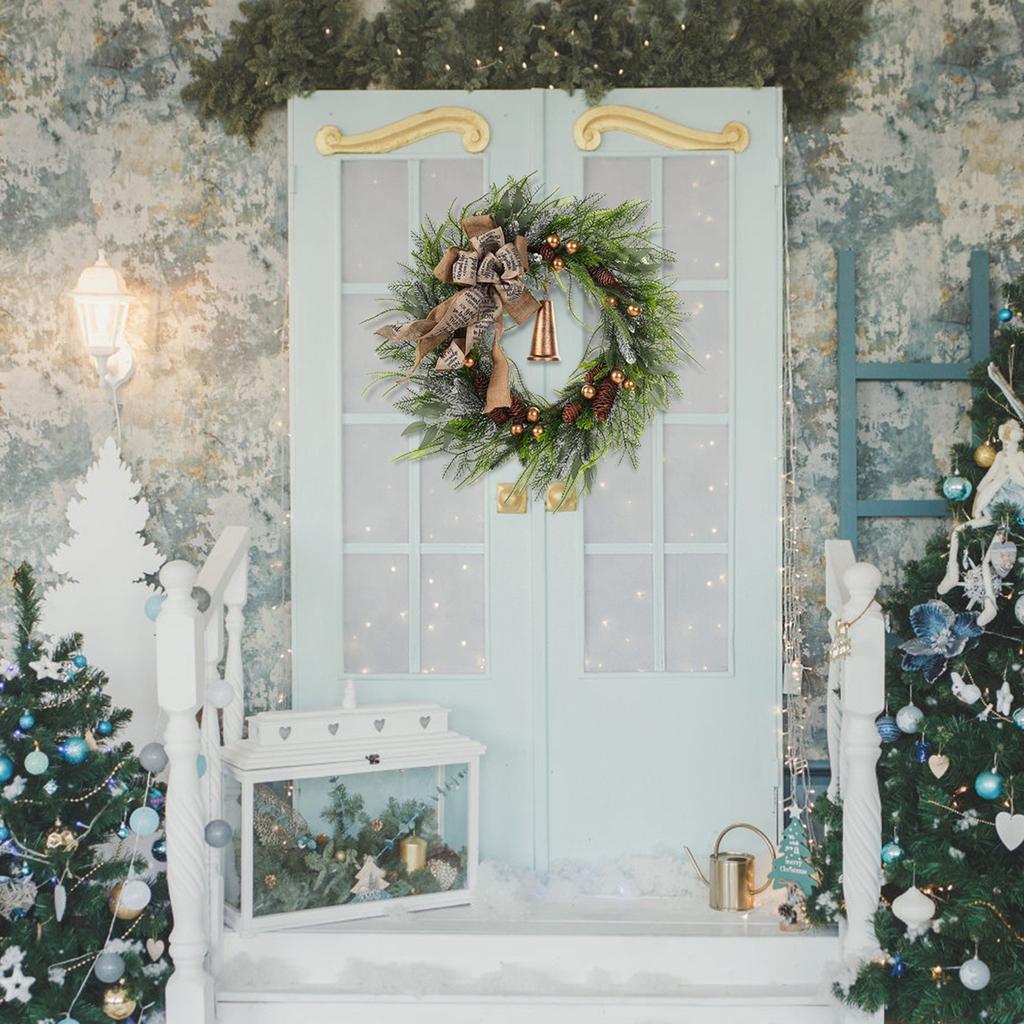 Рождественский венок из сосновых шишек и колокольчиков, Рождественский подвесной венок на дверь, Украшение на Рождество