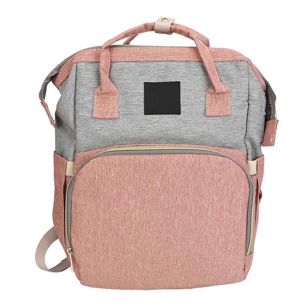 Diaper Backpack Nylon Large Capacity Warming Fashionable Multi Functional Baby Diaper Bag Pink Grey