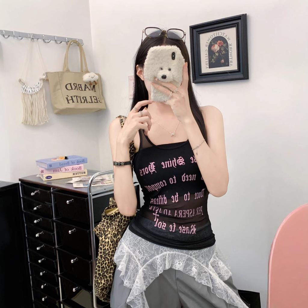 #Летний новый I-образный жилет с принтом букв, тонкий и универсальный, сексуальный топ в стиле Spice Girls