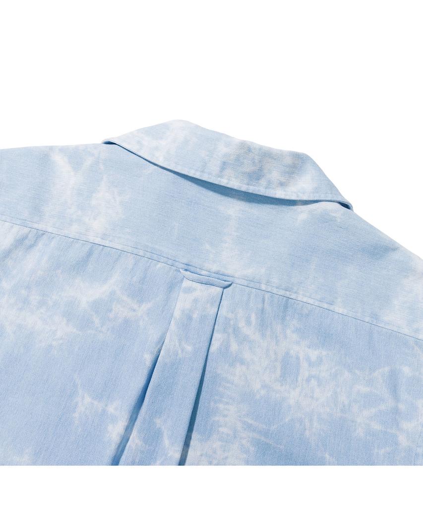 PRODESHIRT [Комфорт] Джинсовая рубашка-кемпинг с открытым воротником в кубинском стиле (Мисти Блю)