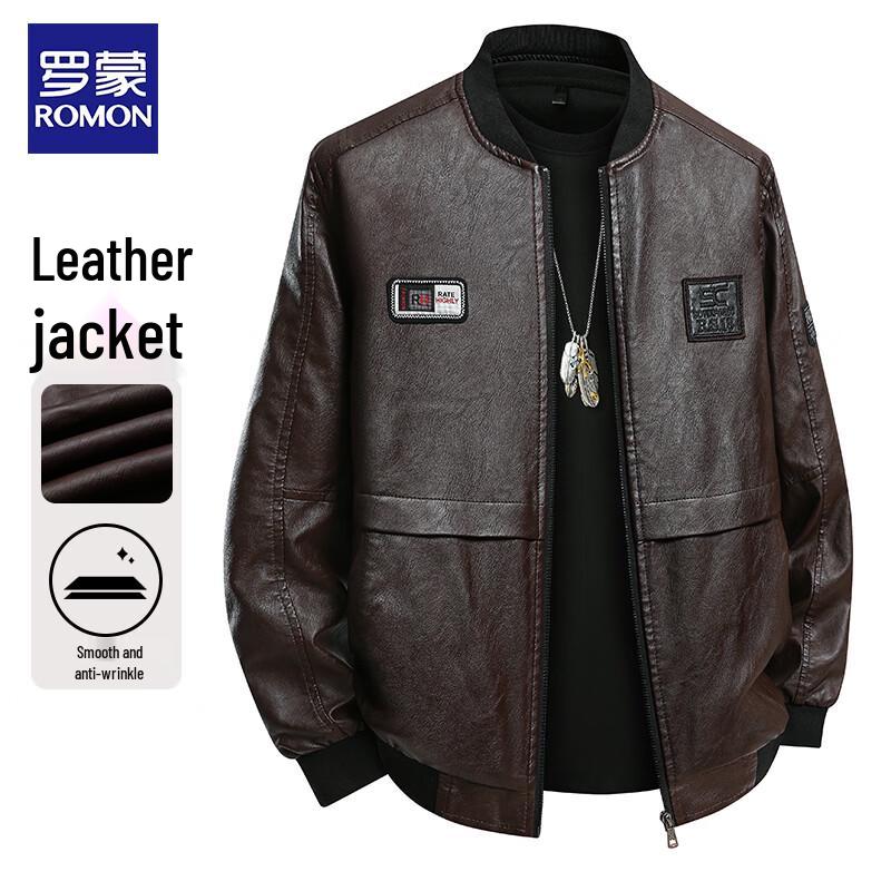 ROMON Men's Retro Stand-Collar Faux Leather Biker Jacket