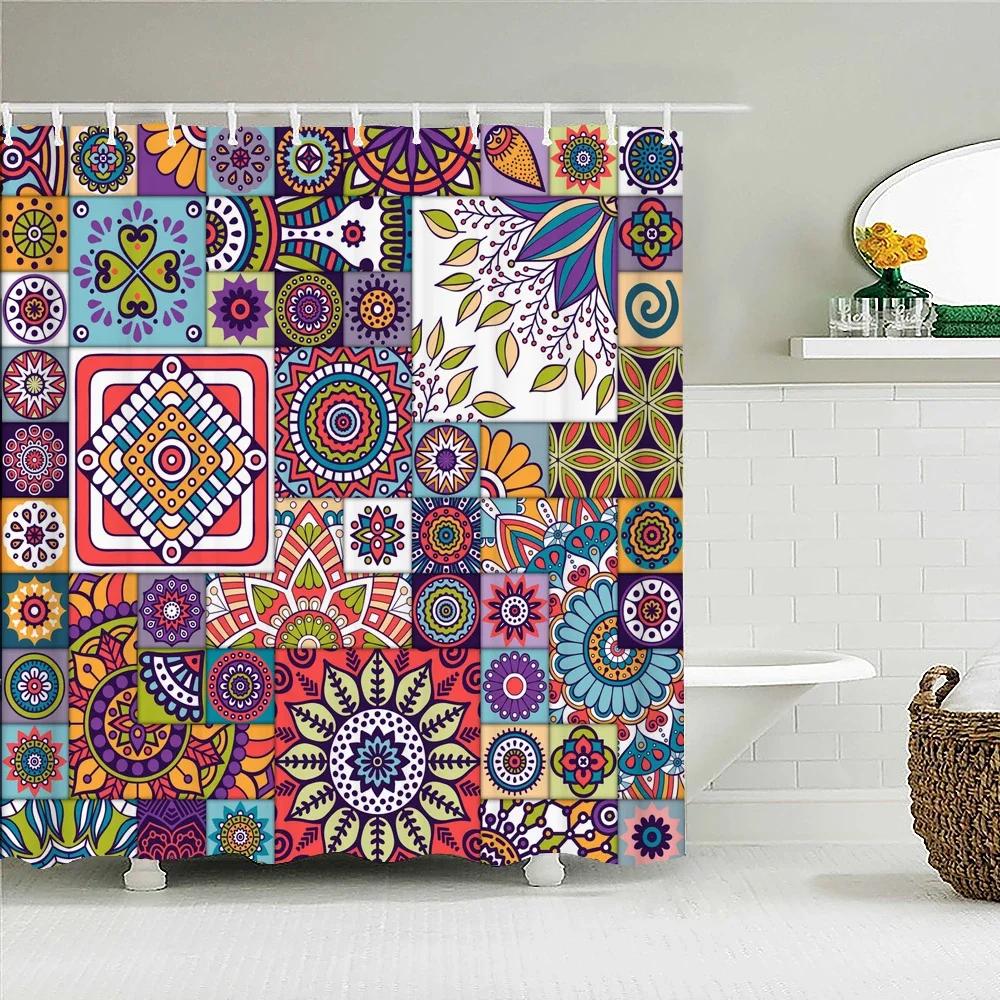 3d Bathroom Curtains Indian Boho Shower Curtains Waterproof Fabric with 12 Hooks Home Decor Washable Bath Screen