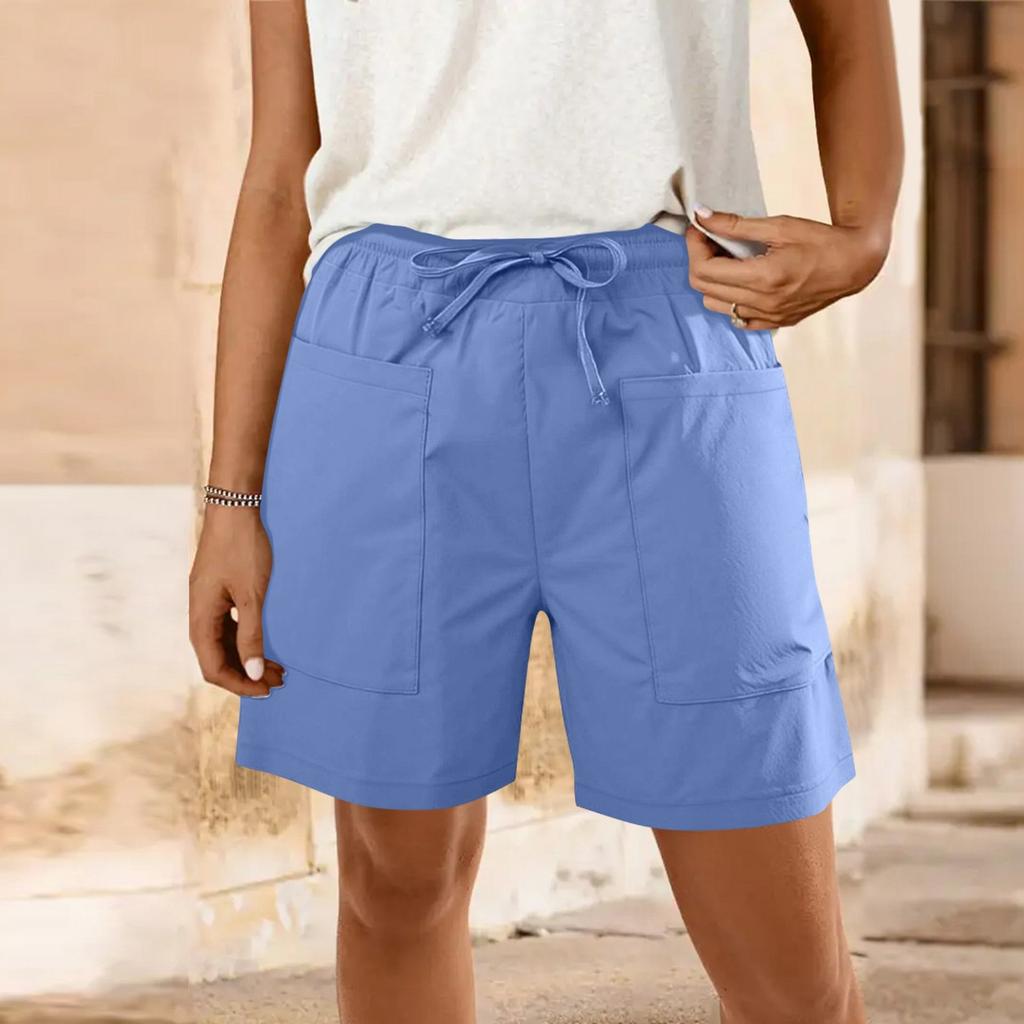 Женские модные однотонные повседневные шорты с карманами и завязками на ремне